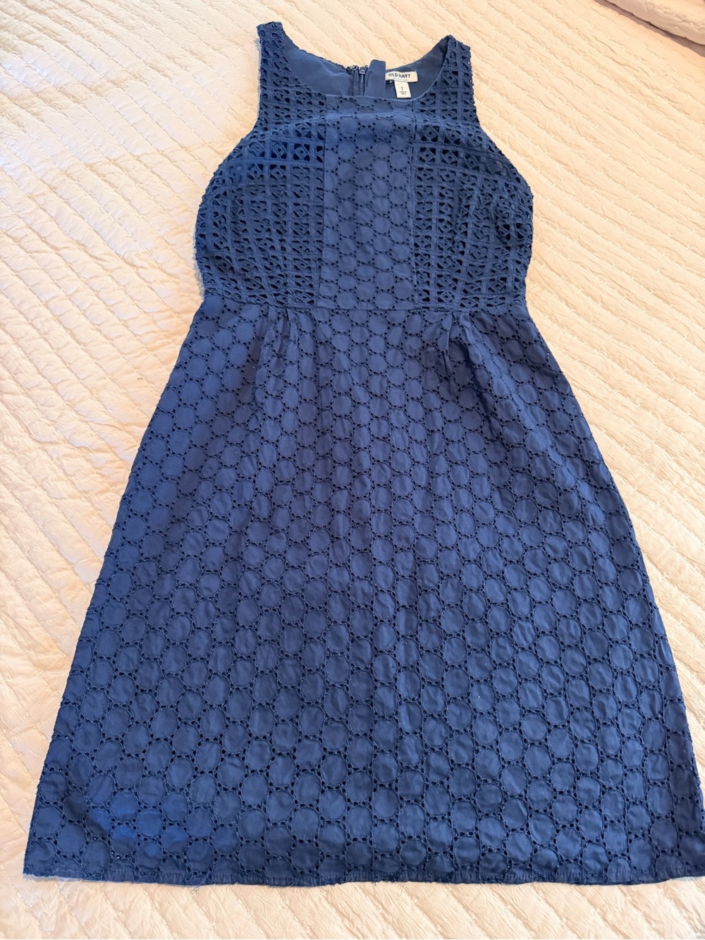 Classic Navy Blue Sheath Eyelet Sleeveless Dress